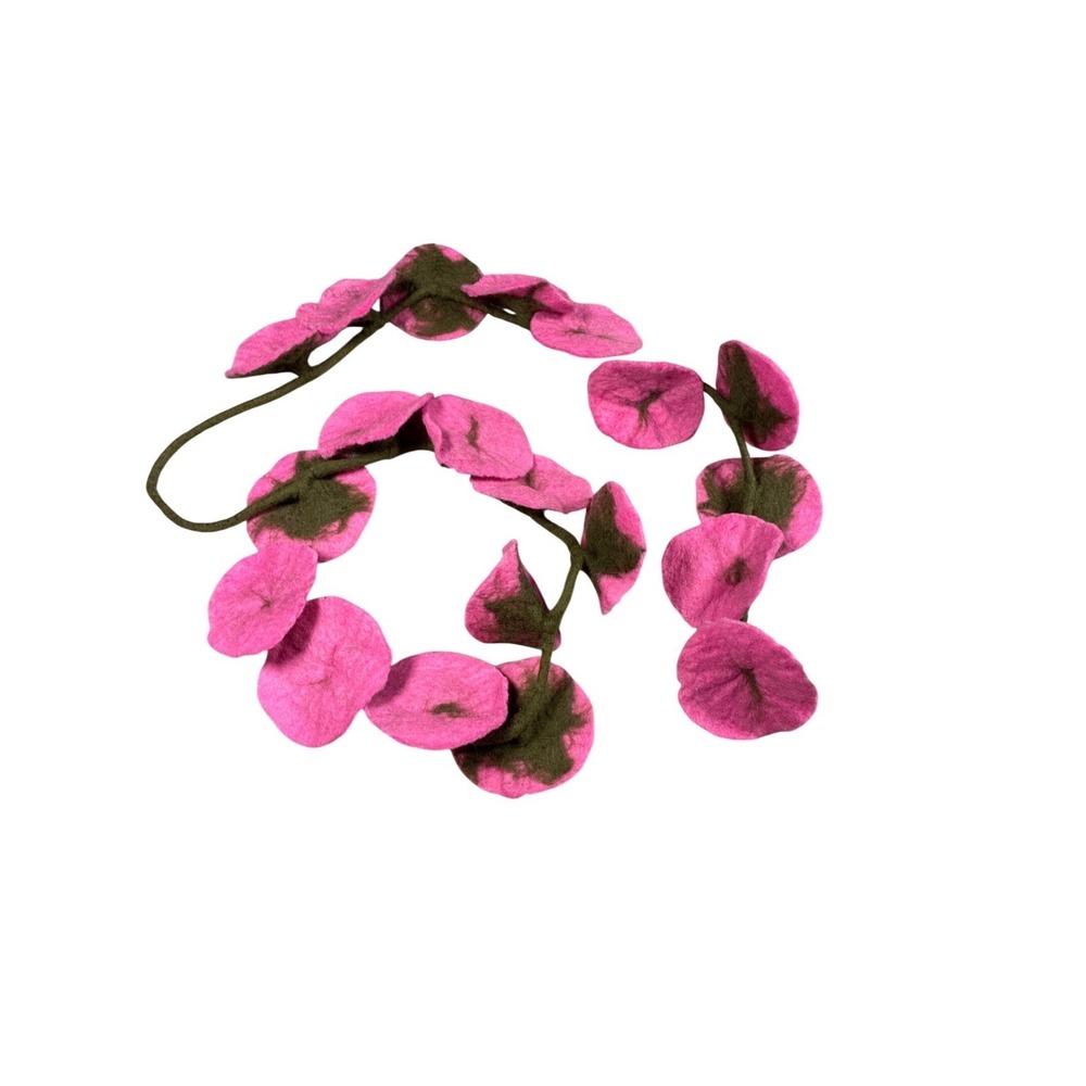 Handmade Wool Felt Flower Garland Pink Morning Glory Vine 70" Fairy Boho Artsy
